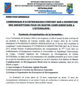 LANCEMENT OFFICIEL DU MASTER COMPLÉMENTAIRE À L’ISTD-KALEHE